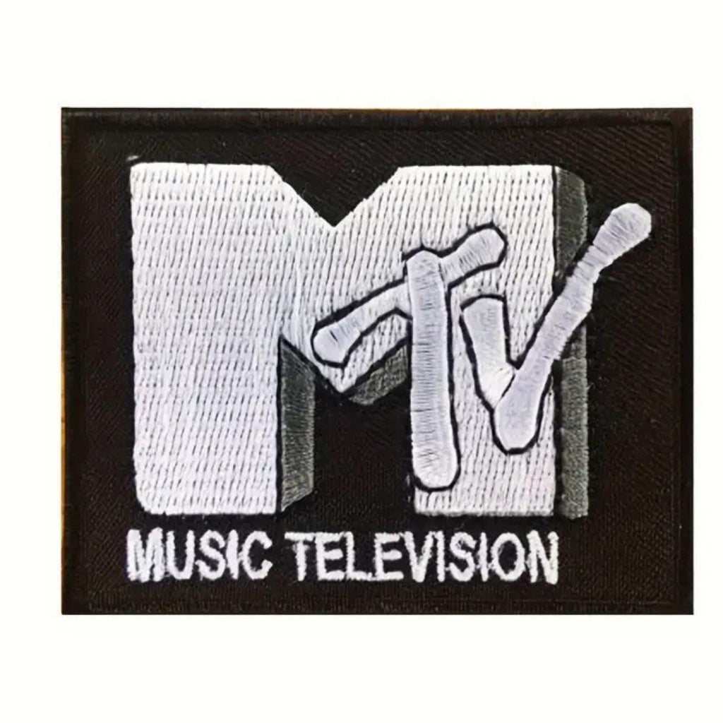 mtv inspired patch retro music television embroidered patch 90s logo iron on patch black white vintage music patch