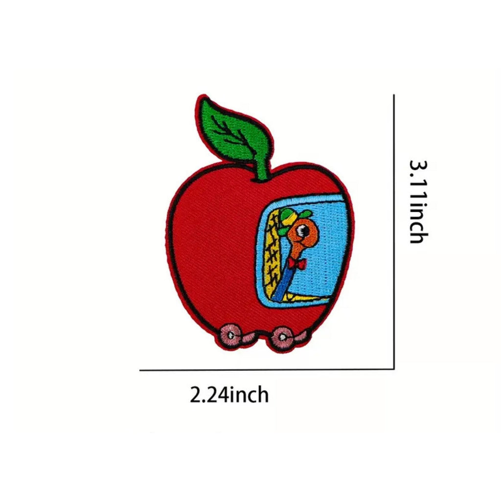 richard scarry inspired apple school bus embroidered patch retro kids book iron on patch vintage classroom patch