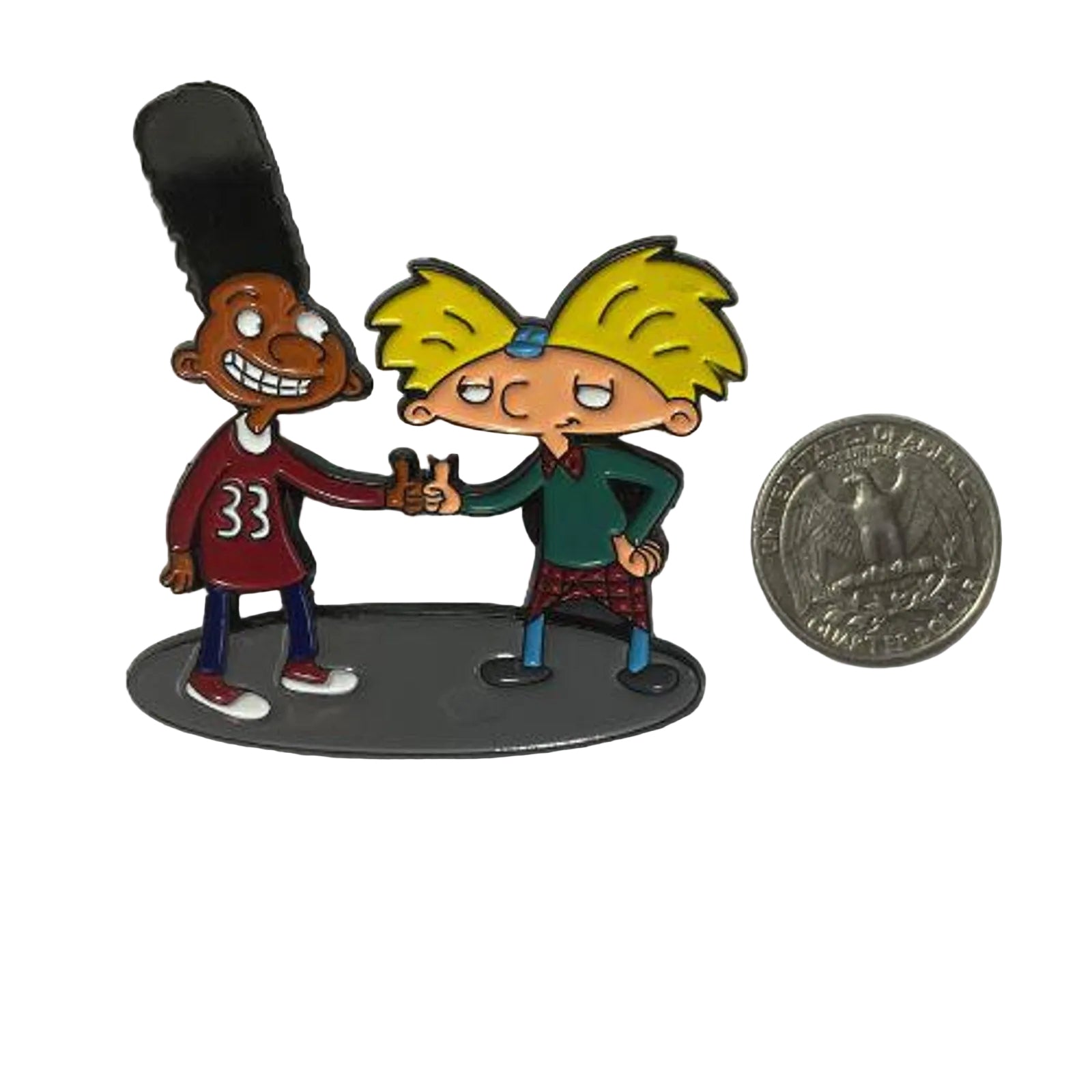 Hey Arnold enamel pin featuring Arnold and Gerald from the 90s Nickelodeon cartoon in a handshake pose