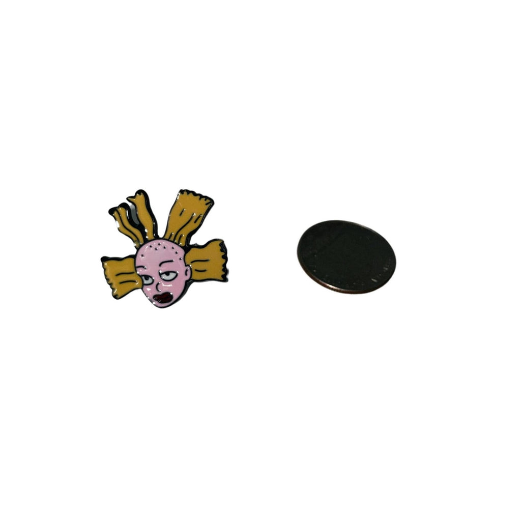 Cynthia doll head enamel pin inspired by Rugrats cartoon Angelica doll Nickelodeon collectible