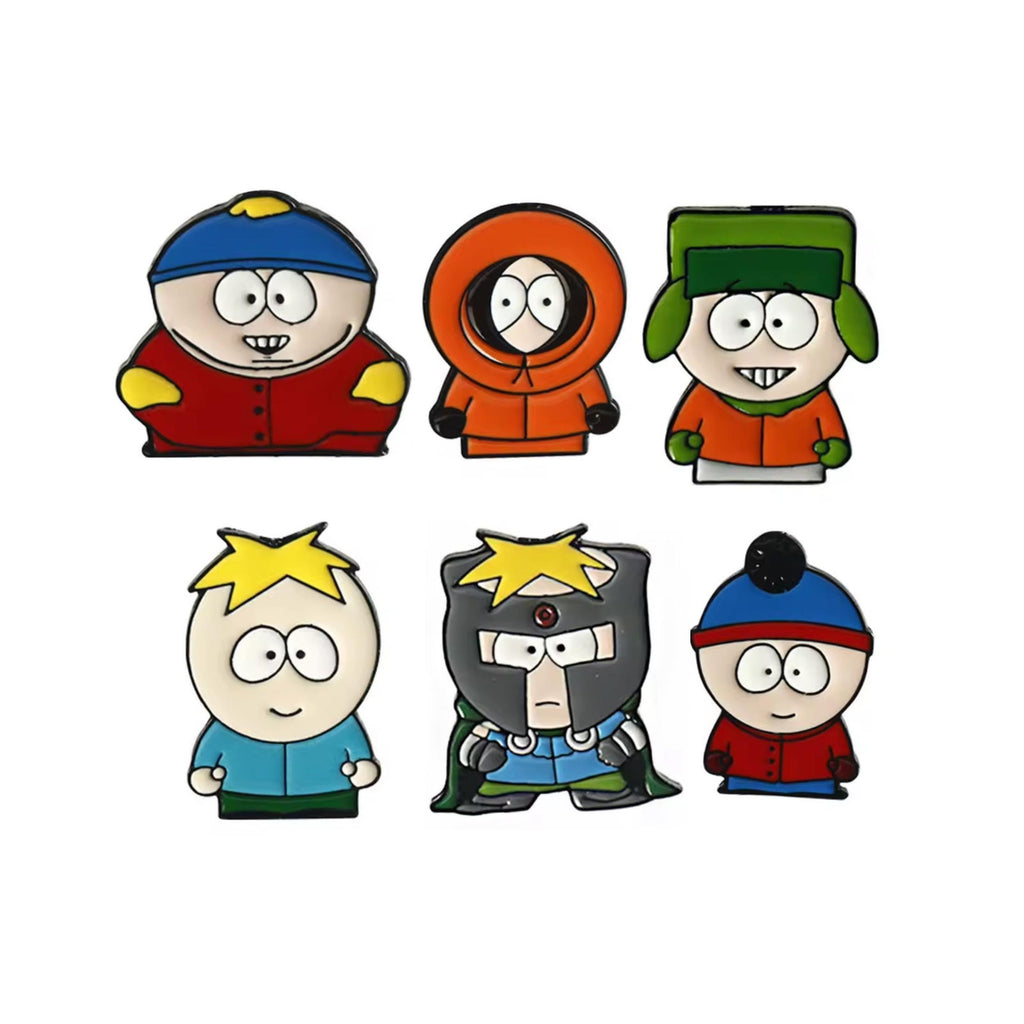 South Park character enamel pins featuring Cartman Kenny Kyle Stan Butters and Professor Chaos