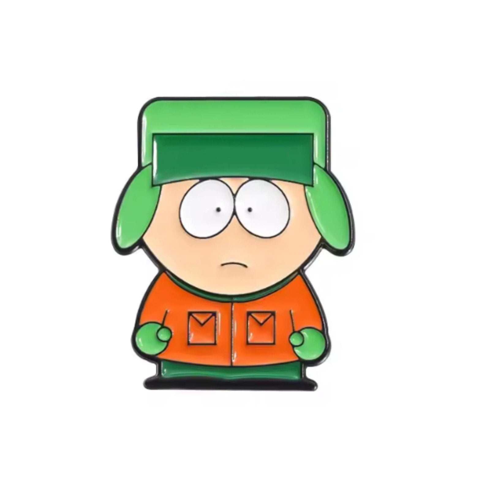 South Park enamel pins featuring Cartman, Kenny, Kyle, Stan, and group logo characters from the classic cartoon