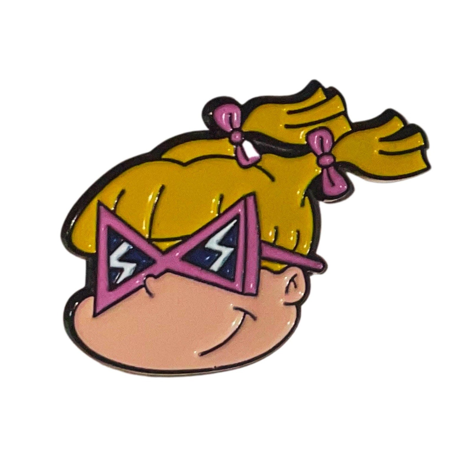 Angelica Rugrats enamel pin featuring the 90s Nickelodeon character with blonde pigtails and signature glasses