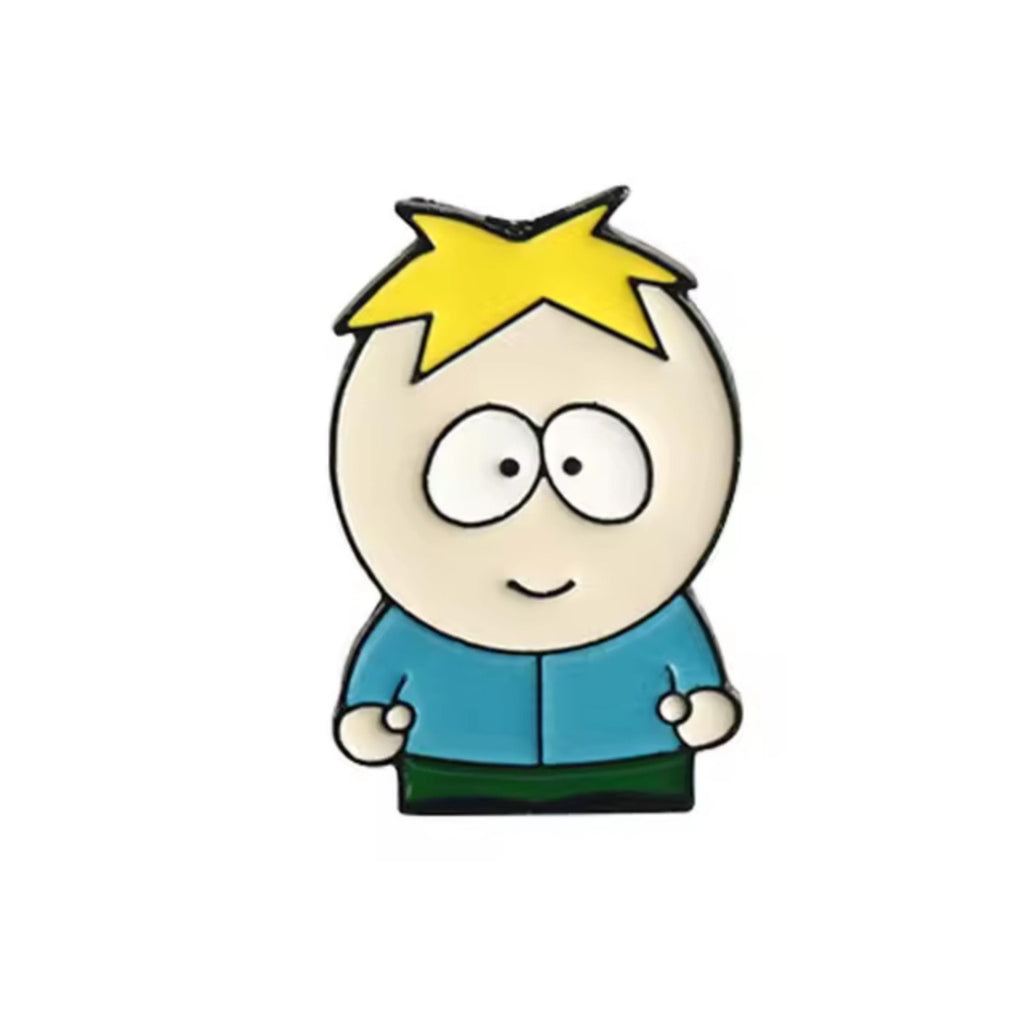 South Park character enamel pins featuring Cartman Kenny Kyle Stan Butters and Professor Chaos