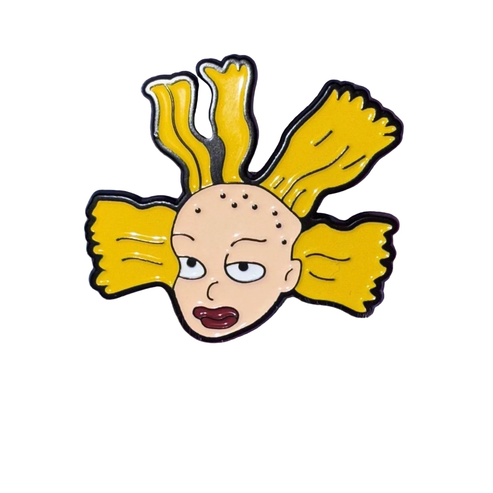 Cynthia doll head enamel pin inspired by Rugrats cartoon Angelica doll Nickelodeon collectible