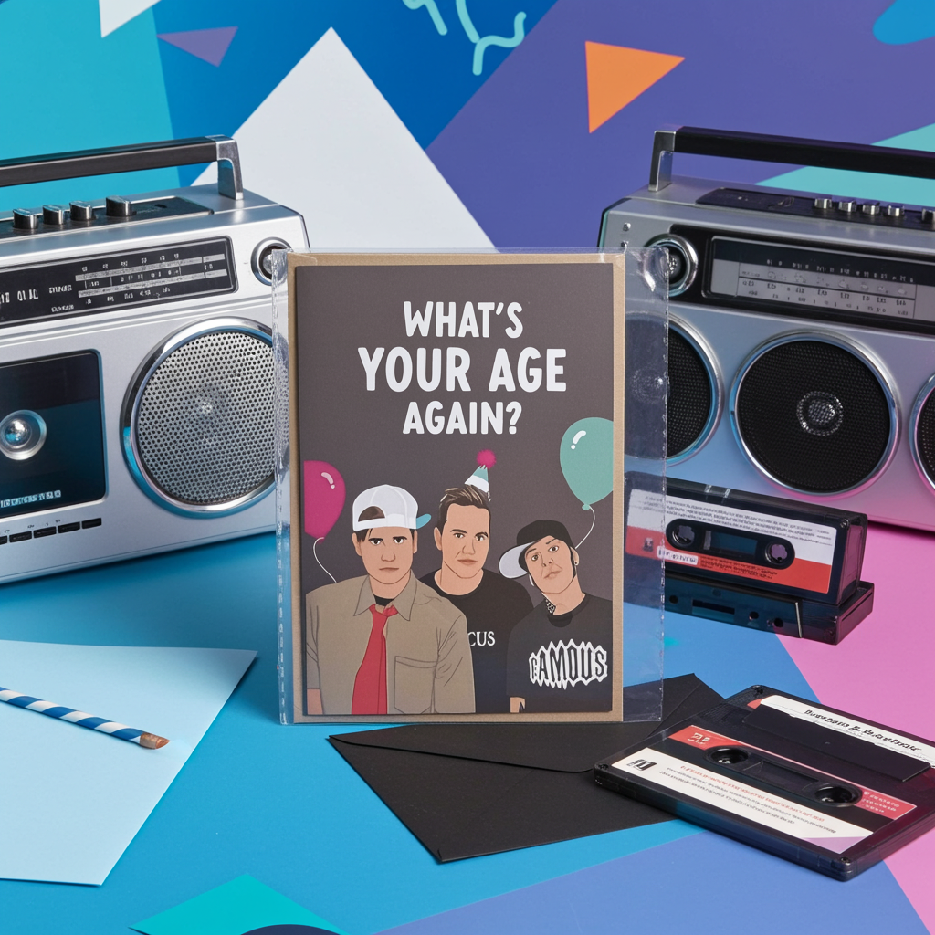 Blink-182 inspired funny birthday card – 90s pop punk millennial birthday greeting card “What’s Your Age Again”