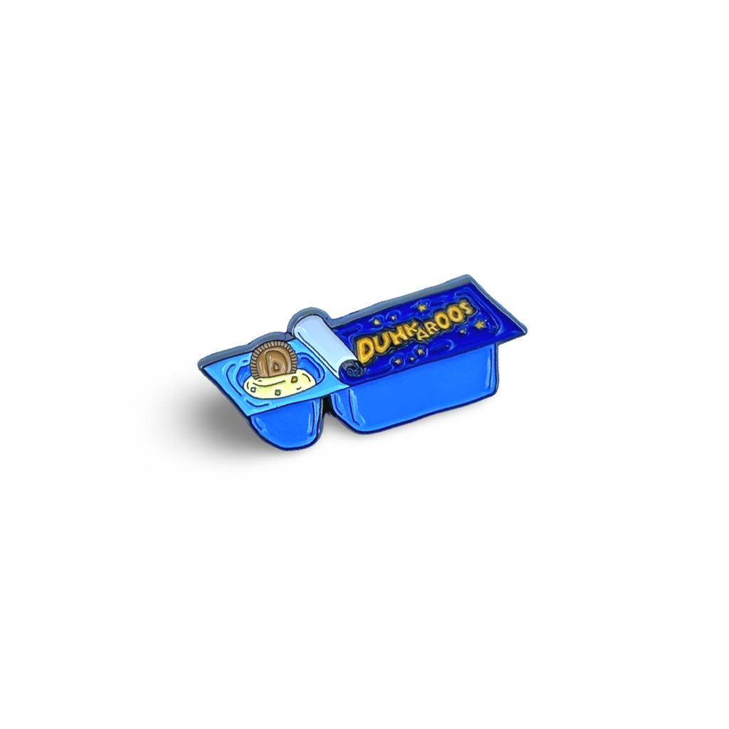 Dunkaroos enamel pin 90s snack container with cookies and frosting retro design