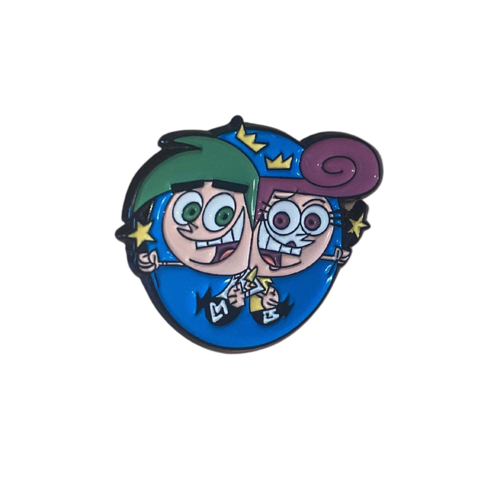 Cosmo and Wanda enamel pin featuring the fairy characters from The Fairly OddParents with crowns and bright colors