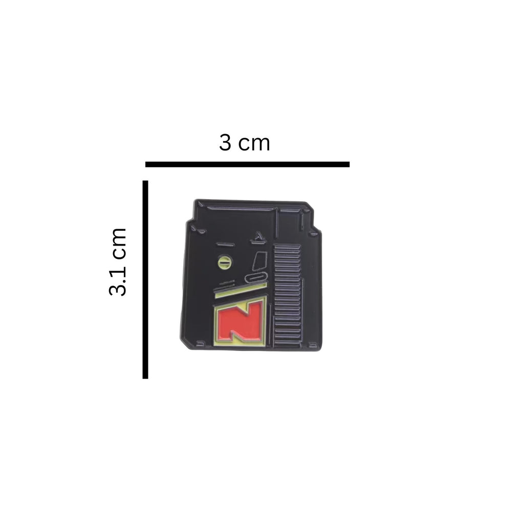 Nintendo NES cartridge enamel pin designed like a classic retro video game cartridge with minimalist detailing