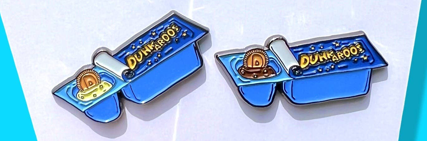 Dunkaroos enamel pin 90s snack container with cookies and frosting retro design